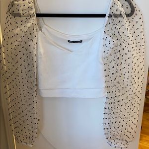 Zara Polka Dot mesh long sleeve top